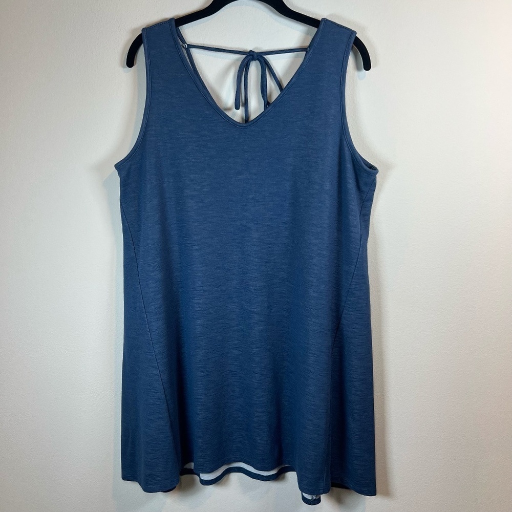 Sinuous A-Line Mini Dress Blue Back Tie V-Neck Sleeveless Lined USA Womens Large